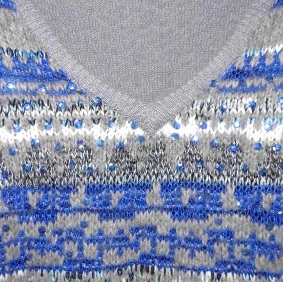 FREE PEOPLE Voluminous Wool/Linen Fair Isle Dolman Sequin Sweater size XS - Picture 8 of 12